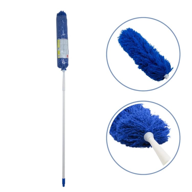 Plumero Microfibra Blanco y Azul con Mango Metálico de Rosca y Extendible